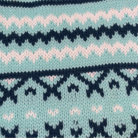 Norwegian Snowflake Knit Christmas Tabletop Tree Skirt Turquoise Teal Blue 18" - Picture 7 of 10